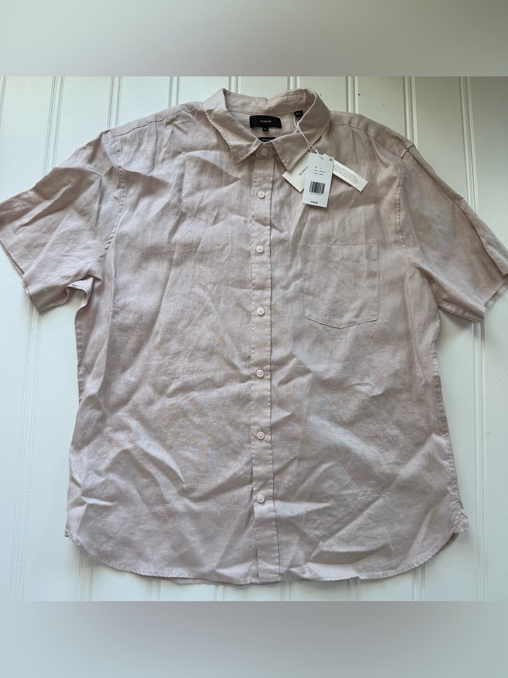 Vince Men’s 100% Linen Pale Pink Button Up Shirt XL Classic Fit NEW 3198